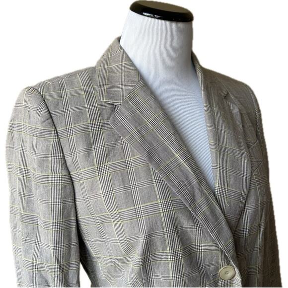EUC TALBOTS Beige and Green Checked Pattern Cotton/Linen Blazer. Size 8 - Picture 4 of 14